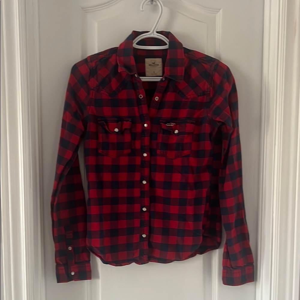 Red & Navy Plaid Button-Up Shirt